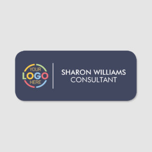 Navy Blue Company Business Logo Employee Magnetic Name Tag