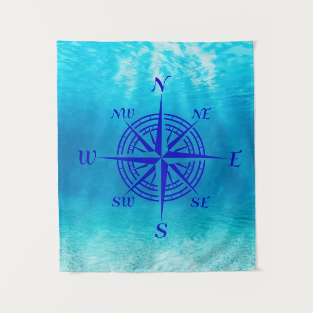 Navy Blue Compass Rose Tapestry (Front)