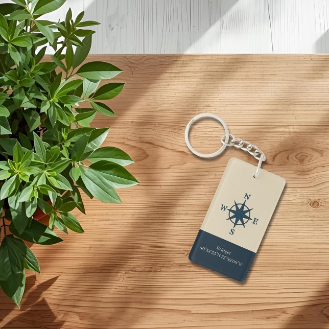 navy blue compass with Name and Coordinates Key Ring (Creator Uploaded)