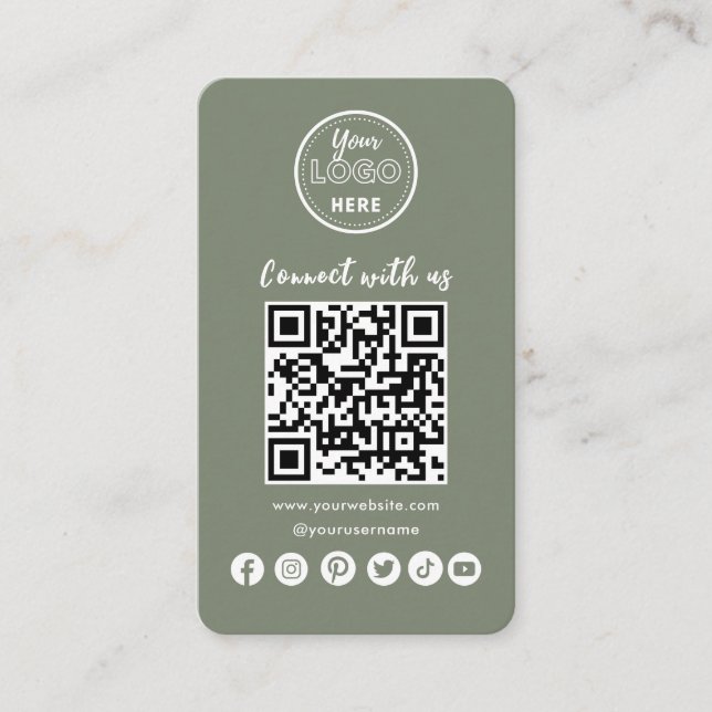 Navy Blue Connect With Us Social Media QR Code Business Card (Front)
