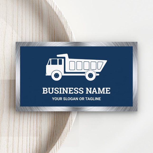 Navy Blue Construction Hauling Dump Truck Business Card (Creator Uploaded)