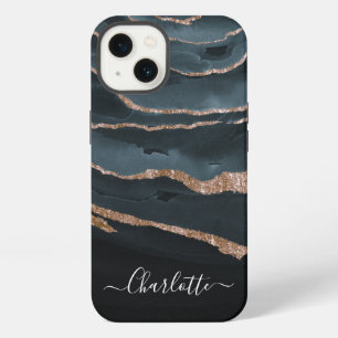 Navy Blue & Copper Elegant Script Abstract Name iPhone 13 Case