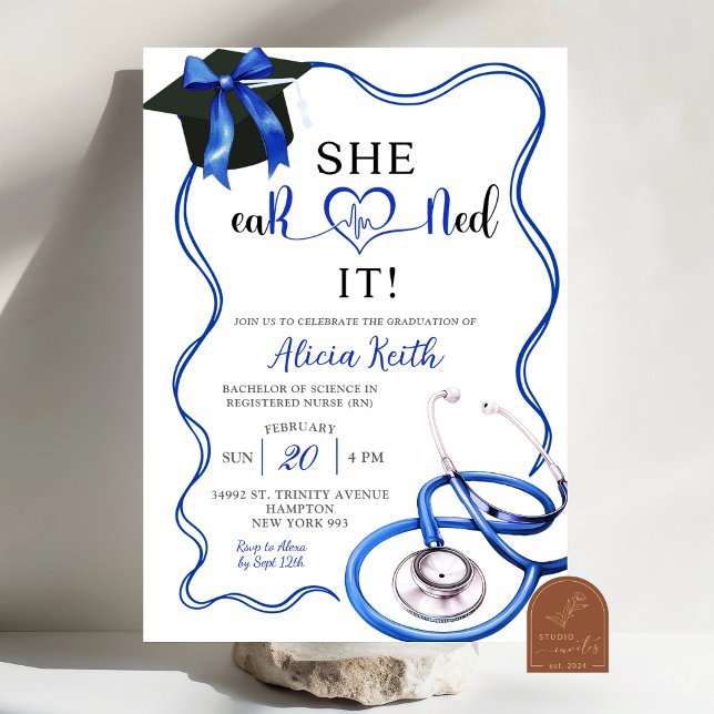 Navy Blue Coquette Nurse Graduation Invitation (Creator Uploaded)