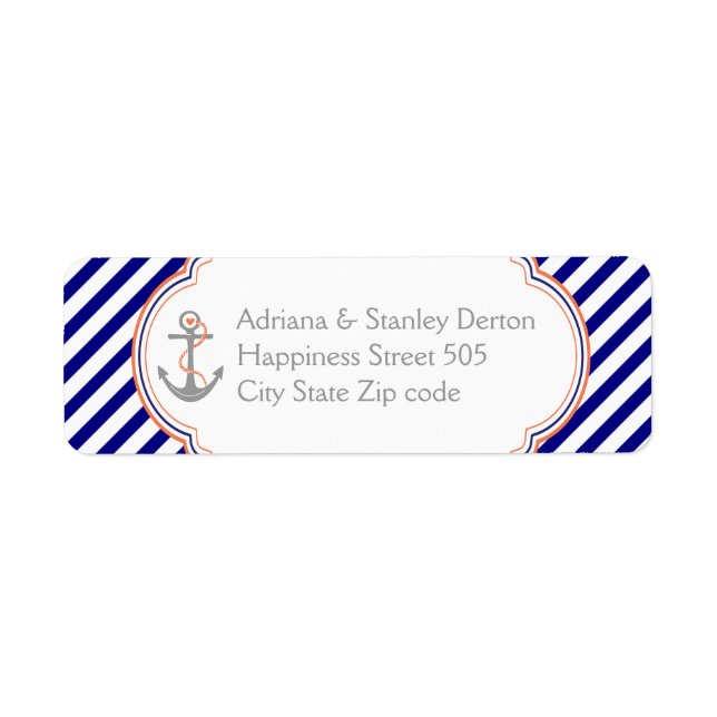 Navy blue, coral anchor nautical wedding (Front)