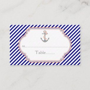 Navy blue coral anchor nautical wedding place card