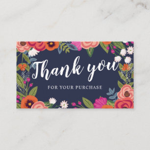 Navy Blue Coral Boho Floral Frame Thank You Business Card