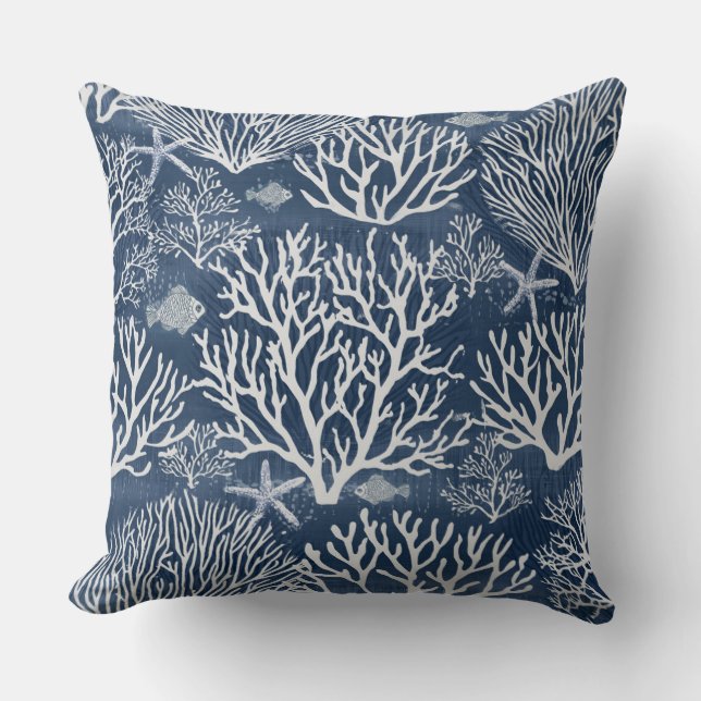 Navy Blue Coral Decorative Pillow (Front)
