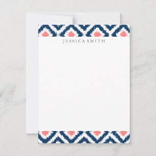 Navy Blue Coral Diamonds Ikat Pattern