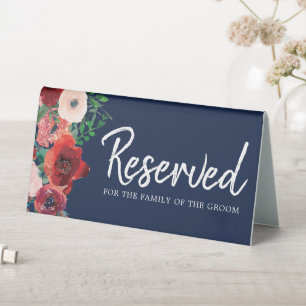 Navy Blue Coral Floral Reserved Wedding Sign