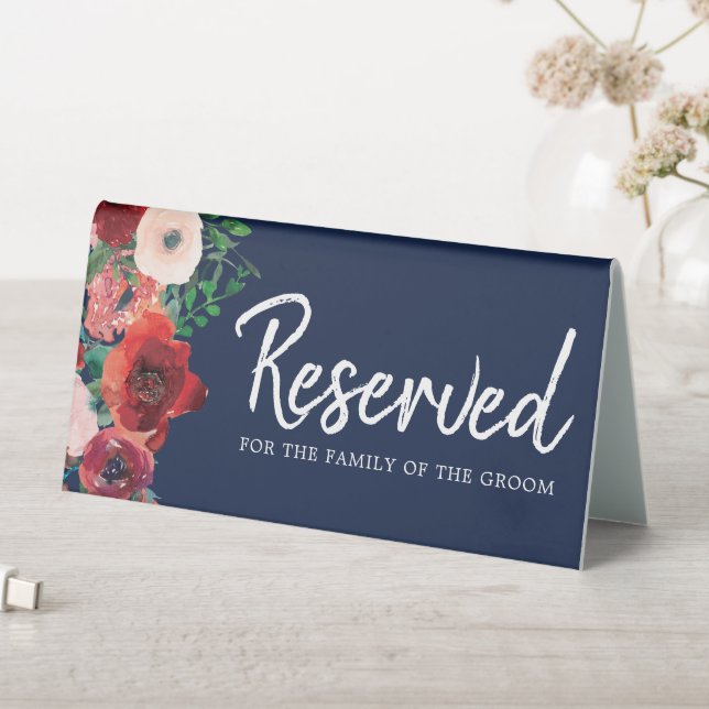 Navy Blue Coral Floral Reserved Wedding Sign (In SItu (Table))