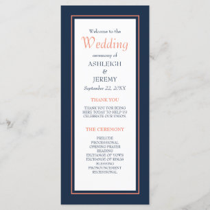 Navy Blue Coral Modern Minimalist Wedding Programme