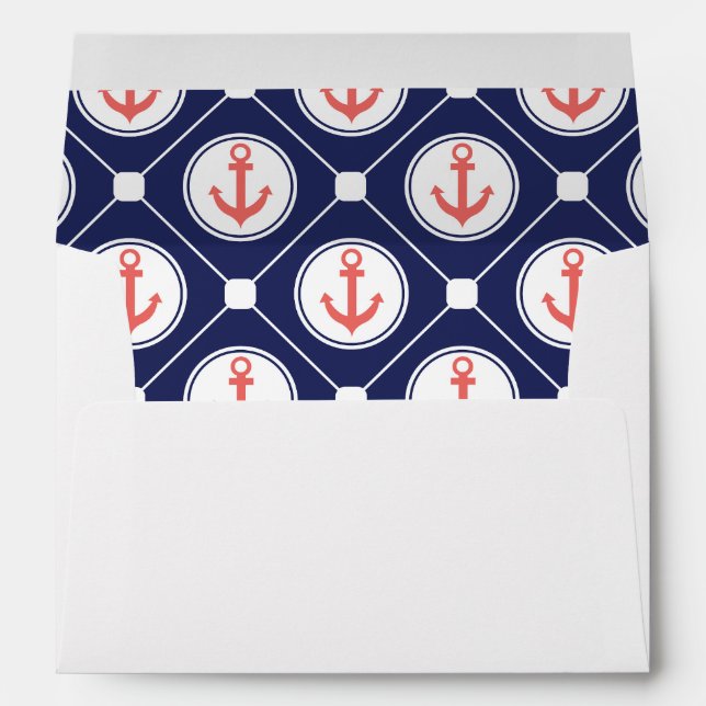 Navy Blue Coral Nautical Anchor Lined Envelopes (Back (Bottom))