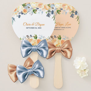 Navy Blue Coral Peach Watercolor Floral Wedding Hand Fan