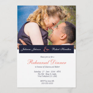 Navy Blue Coral Photo Rehearsal Dinner Invitation