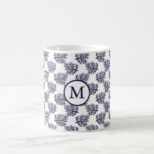 Navy blue corals on a white background wrapping pa coffee mug