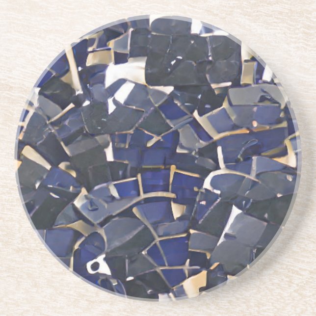 Navy blue corner mosaic digital art  coaster (Front)