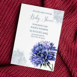 Navy blue Cornflower boy baby shower  Invitation