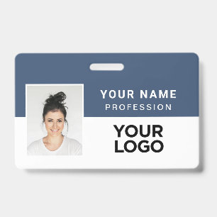 Navy Blue Corporate Employee Photo Name Tag ID Badge