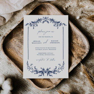Navy Blue Cottage Wedding Invitation Card Invite