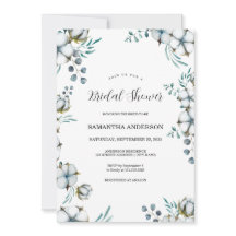 Navy blue Cotton flowers eucalyptus Bridal Shower