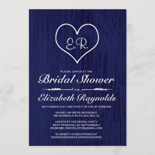 Navy Blue Country Bridal Shower Invitations