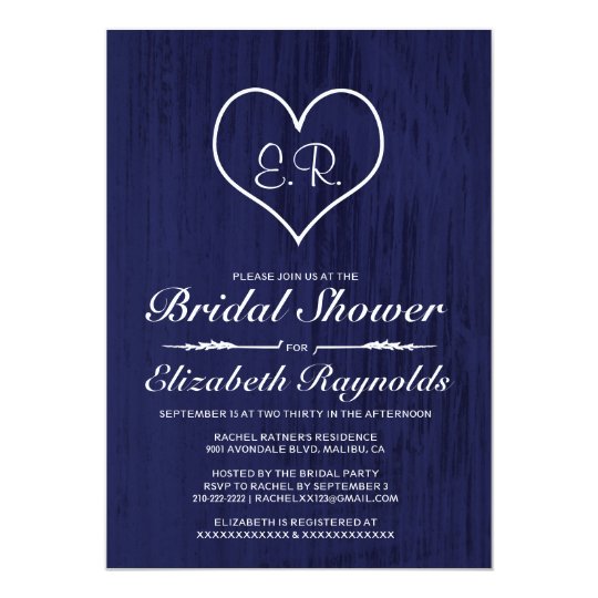 Navy Blue Country Bridal Shower Invitations