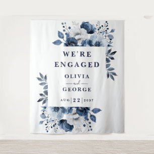 Navy Blue Country Floral Engagement Party Backdrop Tapestry