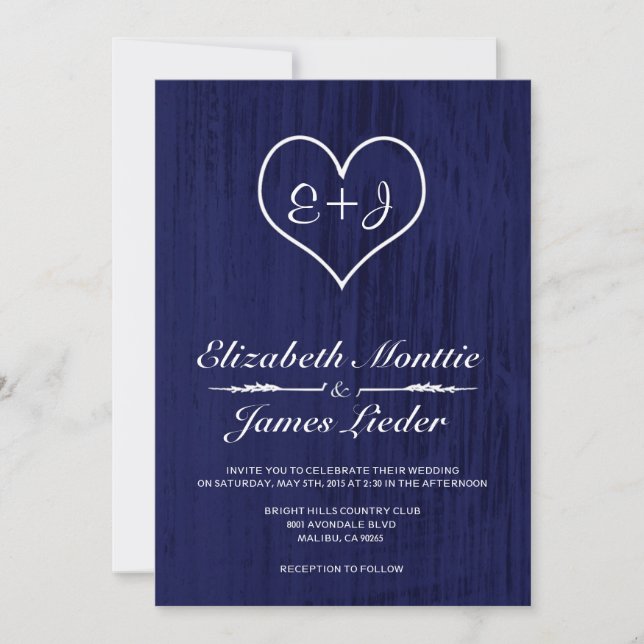 Navy Blue Country Wedding Invitations (Front)