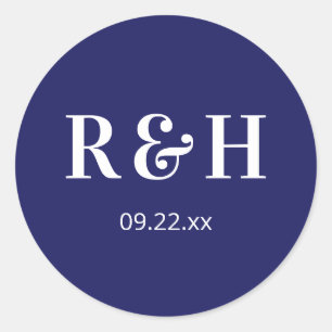 Navy Blue Couple Initials Classic Round Sticker