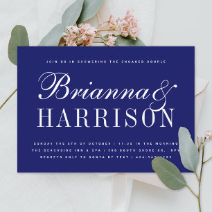Navy Blue Couples Names Wedding Shower Invitation