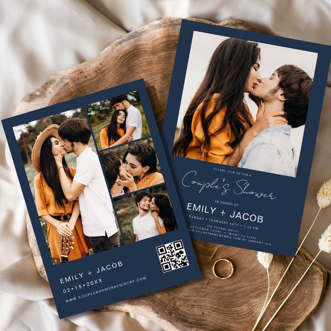 Navy Blue Couple's Shower Photo QR code Invitation (Creator Uploaded)