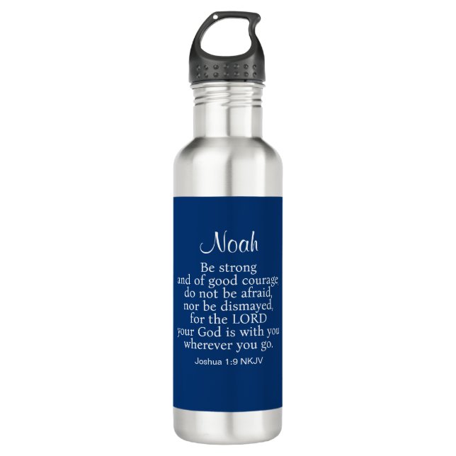 Navy Blue Courage Bible Verse Custom Name Simple 710 Ml Water Bottle (Front)