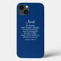 Navy Blue Courage Bible Verse Custom Name Simple