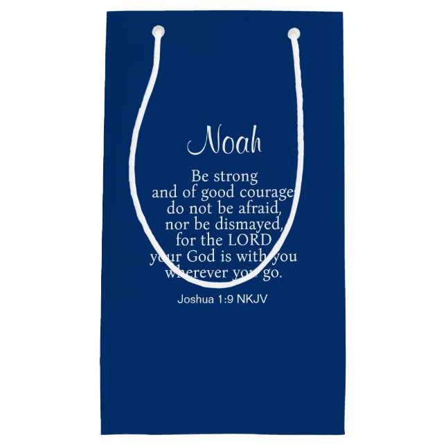 Navy Blue Courage Bible Verse Custom Name Simple Small Gift Bag (Front)