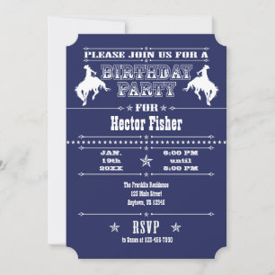Navy Blue Cowboy Rodeo Birthday Party Invitation