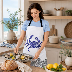 Navy Blue Crab Coastal Kitchen Seafood Lover Apron