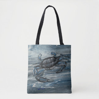 Navy blue crab coastal tote bag