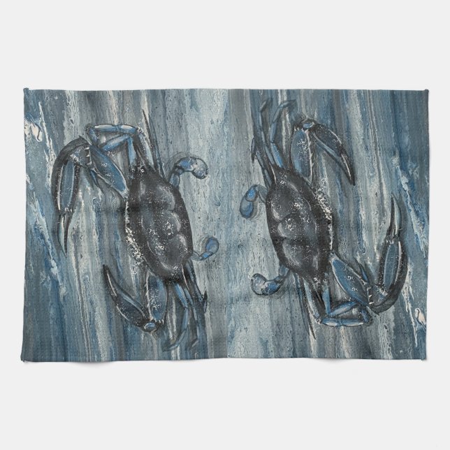 Navy blue crab kitchen towel (Horizontal)
