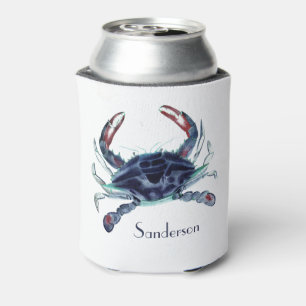 Navy Blue Crab  Nautical Coastal  Can Cooler