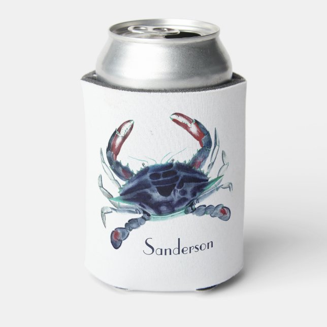 Navy Blue Crab  Nautical Coastal  Can Cooler (Can Back)