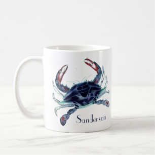 Navy blue crab nautical coastal coffee mug
