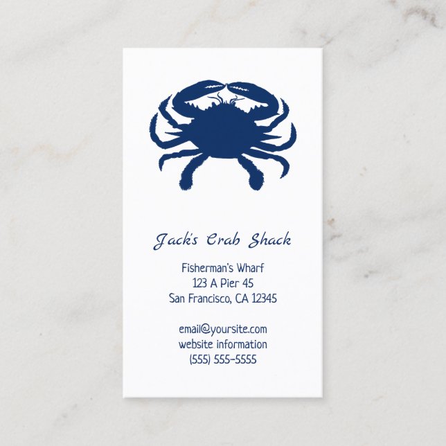 Navy Blue Crab Silhouette Seafood Restaurant Business Card (Front)