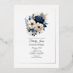 Navy Blue, Cream and Silver Floral Bridal Shower