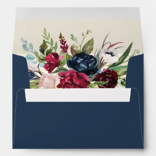 Navy Blue   Cream   Burgundy Floral Wedding Envelope