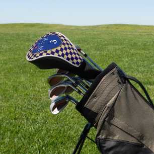 Navy Blue & Cream Chequered Monogram Golf Head Cover