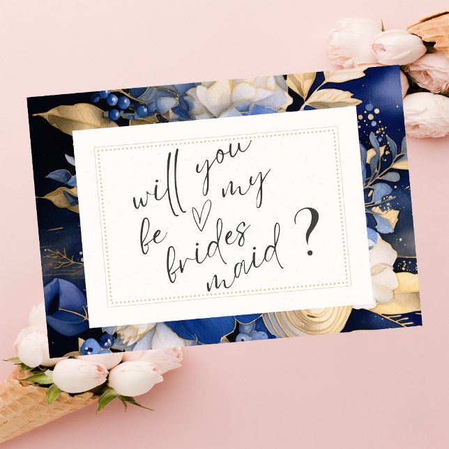 Navy Blue Cream Flowers Bridesmaid Card (Creator Uploaded)