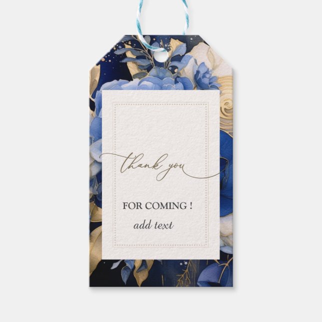 Navy Blue Cream Flowers Gift Tags (Front)