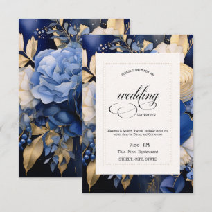 Navy Blue Cream Flowers Rehearsal Dinner   Invitation