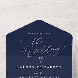 Navy Blue & Cream Minimalist Wedding  All In One Invitation