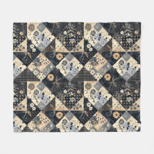 Navy Blue Cream Quilt Patchwork Gingham Patchwork Fleece Blanket